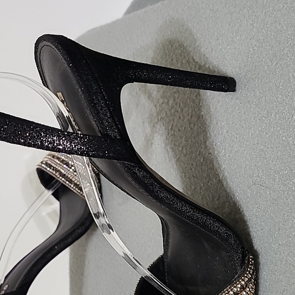 EXPRESS Women's Black Rhinestone Strappy 4 inch Open Toe Heels - Size 7.5 - Picture 6 of 12
